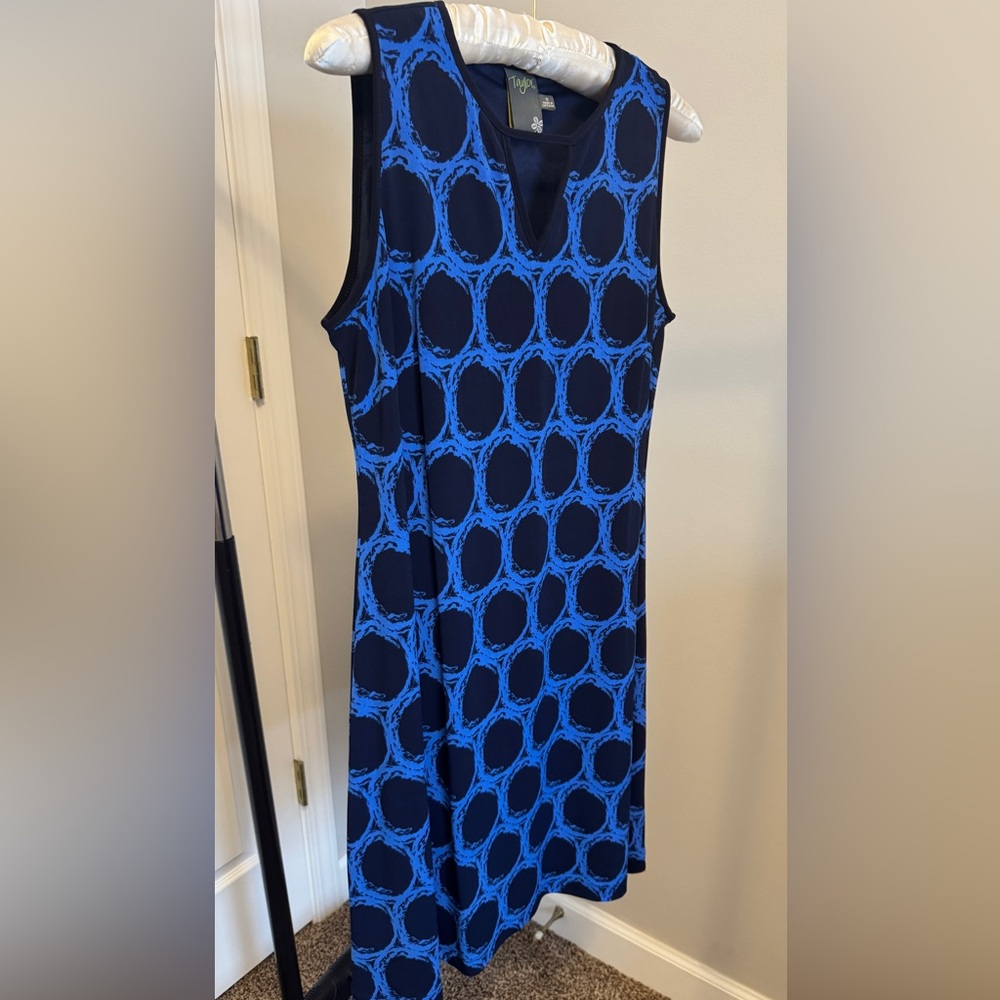 Taylor Navy and Blue Geometric Dress